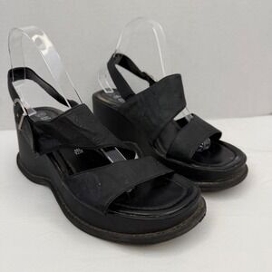 Lower East Side Black Floral Platform Wedge Sandals Womens 9W Vintage Y2K